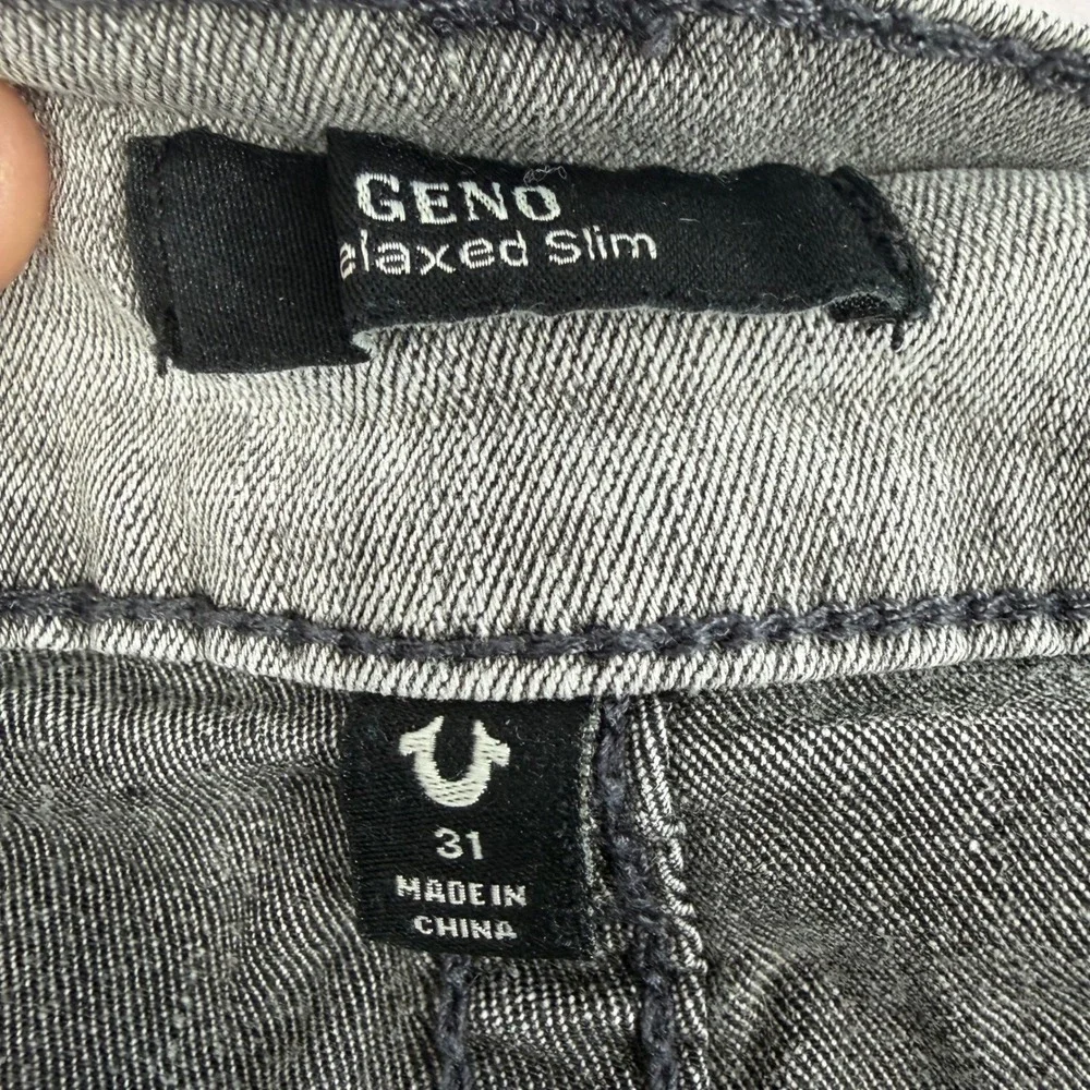 True Religion Mens Geno Jeans Grey Wash 31 Slim Straight Horseshoe‎ Stitch Denim